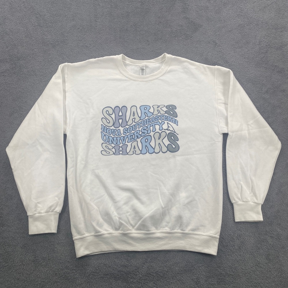 NSU Nova Southeastern University Sweatshirt Unisex Medium White Sharks Jerzees